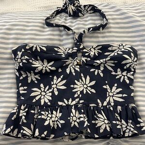 En Saison Floral Halter Top - Navy and White